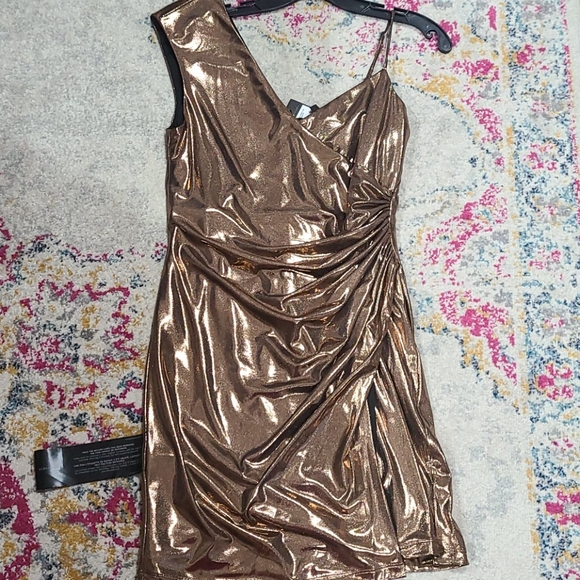 BCBG MAXAZRIA METALLIC COPPER DRESS - Picture 2 of 8